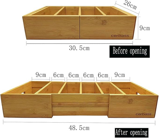 Premium Bamboo Silverware Organizer for Flatware, Knives- Expandable Kitchen Drawer Organizer and Utensil Holder,Multi-Function Drawer Storage 4-6 Compartments for Drawer Tray with Dividers