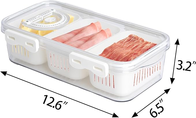MANO Divided Snackle Box Charcuterie Container with 3 Compartment Sectioned Serving Tray for Cheese Veggie Fruit Berry Salad Refrigerator Fridge Storage(1 Pack)
