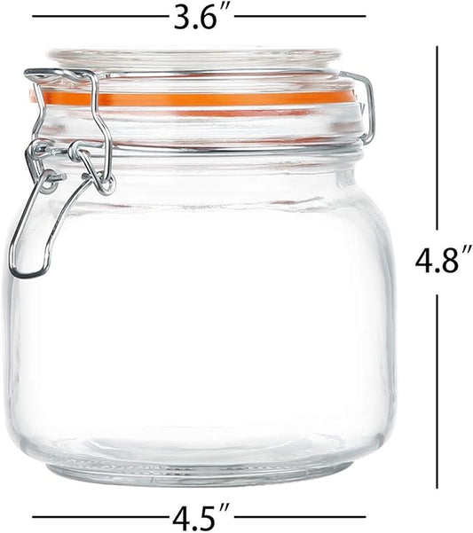 Encheng 25 oz Glass Jars With Airtight Lids And Leak Proof Rubber Gasket,Wide Mouth Mason Jars With Hinged Lids For Kitchen Canisters 750ml, Glass Storage Containers 6 Pack