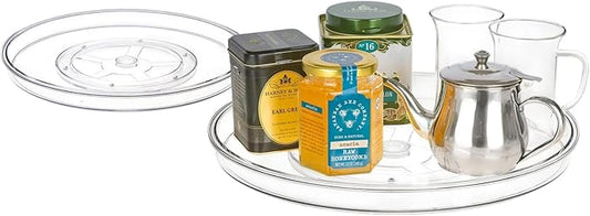 14" Lazy Susan Organizer. 360 Degree Rotating Turntable for Cabinets, Fridge, Pantry, Bathroom, Under Sink Organizing, Vanity, Countertops, Organizer for Spices Clear 2 Pack