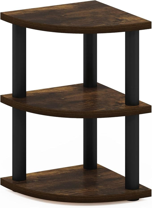 Furinno Turn-N-Tube 3-Tier Corner Countertop Organizer Shelf, Amber Pine/Black