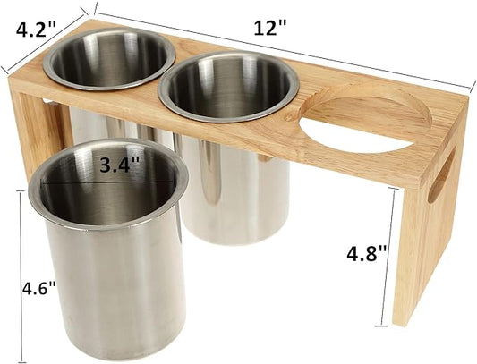 ZOOFOX 3 Pack Silverware Holder, Stainless Steel Utensil Organizer with Wood Base, Flatware Caddy for Spoons, Knives and Forks, Great for Kitchen Table, Cabinet, Pantry