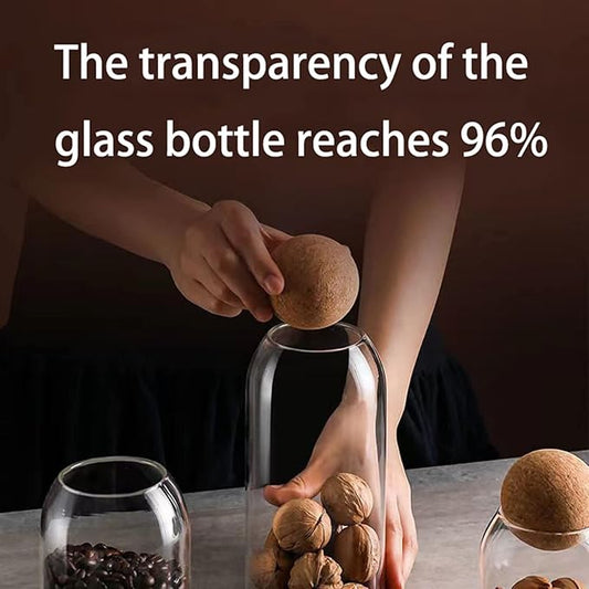 1200ML/40Oz Clear Glass Bottles, Glass Food Storage Containers with Airtight Round Cork, Decorative Sealed Jar Organizer Holder with Wooden Lid for Candy, Cookie, Nut, Spice, Tea, Coffee Bean
