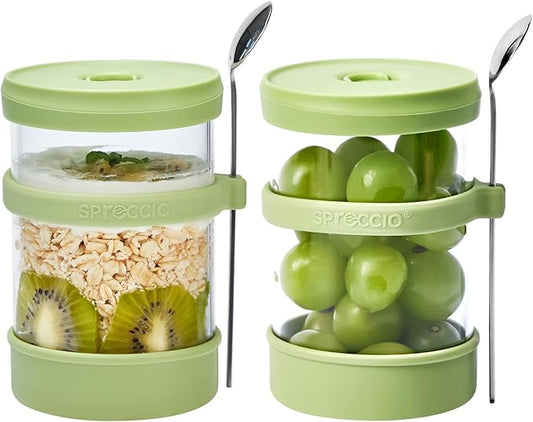 Glass Overnight Oats Containers with Lids of Silicone and Spoon 16 oz [2 Pack], Airtight Overnight Oats Jars with Silicone Lid, For Yogurt Containers Chia Pudding Jars Snack Spice (Green)