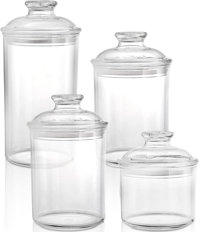 DEAYOU 4 Pack Clear Plastic Jars, Plastic Storage Jar with Lid, Candy Cookie Container for Vanity,33 Oz/23 Oz/13 Oz