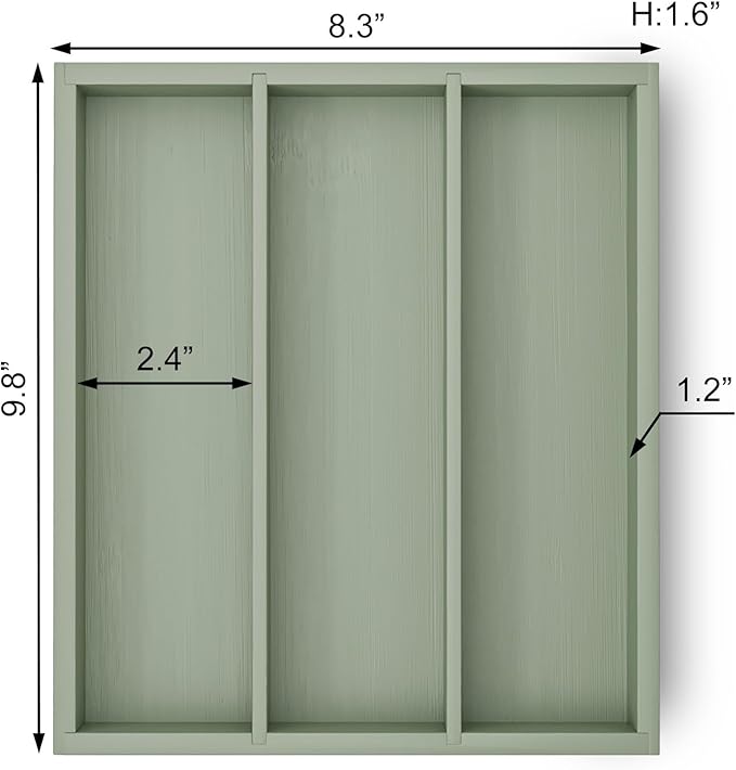 Silverware Organizer Bamboo Kitchen Drawer Organizer, Flatware Organizer Tray for Kitchen, Flatware, Utensils（Green）