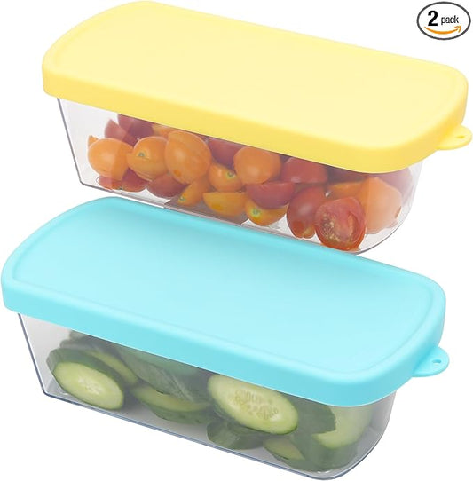 2 Packs Fridge Organizer Food Storage Containers Bins Compatible with Fullstar Chopper, Veggie Container, BPA-Free Food-grade, Clear Veggie Prep Containers, Airtight Food Containers for Chopped Veggie