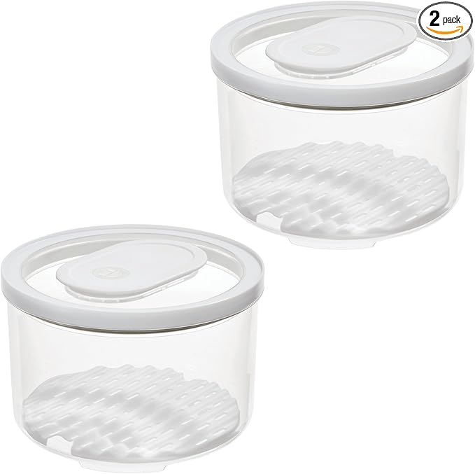 iDesign Round Fridge Produce Bin with Removable Drainage Tray and Lid - Set of 2 - Clear