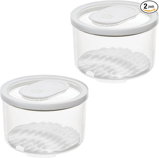 iDesign Round Fridge Produce Bin with Removable Drainage Tray and Lid - Set of 2 - Clear