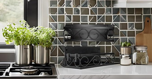 Magnetic spice Rack, Stronger Magnet with Wall Mount Option. 4 Removable Hooks, Perfect Space Saver for Kitchen- for Holding Spices, Jars, Bottle, cans (Pack of 2)