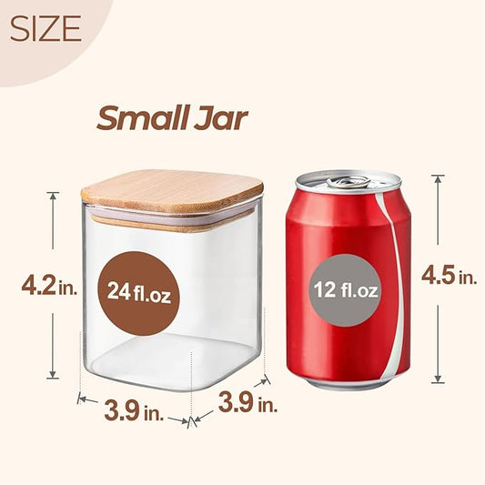ComSaf 24oz Glass Food Storage Jars Set of 4, Clear Glass Storage Containers with Lids, Pantry Organization Jar, Spice Jar, Blooming Tea, Coffee and Sugar Container, Small Canister Set for Kitchen