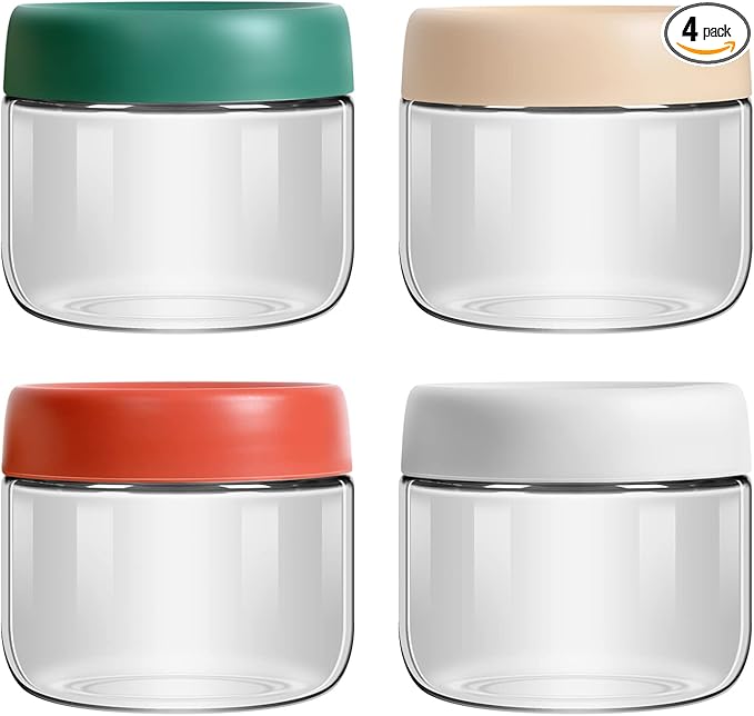 4-Pack 10oz Small Glass Jars with Lids Overnight Oats Meal Prep Salad Food Cereal Snacks Containers Pudding Yogurt Storage Airtight