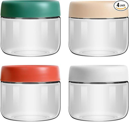 4-Pack 10oz Small Glass Jars with Lids Overnight Oats Meal Prep Salad Food Cereal Snacks Containers Pudding Yogurt Storage Airtight