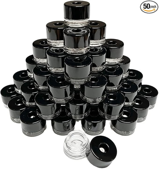 (50 Pack Refillable Storage Vacuum Seal Container Jar For Herb Floral Powder Spice Concentrates - 4ml Clear Gloss