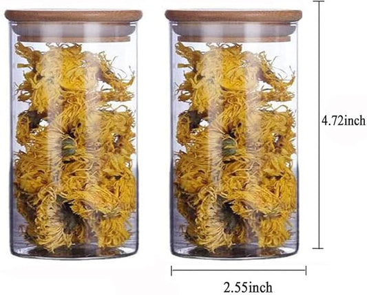 2 Piece Clear Glass Canister Food Storage Jar With Airtight Wood Lids Air Tight Storage Containers for Coffee Bean Loose Leaf Tea Containers Sugar Cookies Dry Fruit Nuts Candy Jars size 350ML/11.7oz