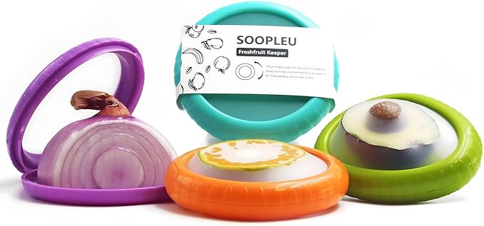 Avocado Saver & Onion Storage – 4-Pack Reusable Produce Containers for Fridge – Help Reduce Food Waste Keepers for Tomato, Garlic, Lemon, and Cut Fruits