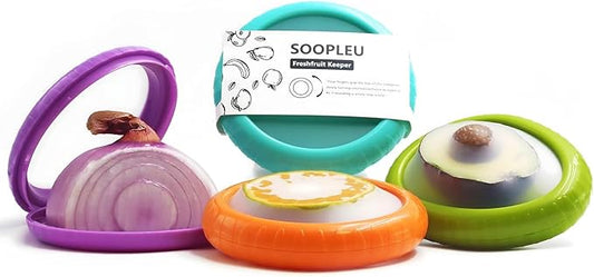 Avocado Saver & Onion Storage – 4-Pack Reusable Produce Containers for Fridge – Help Reduce Food Waste Keepers for Tomato, Garlic, Lemon, and Cut Fruits