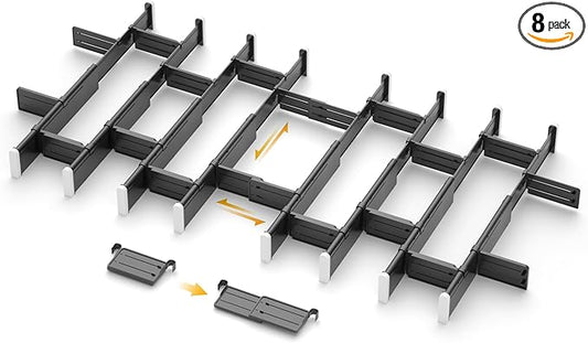 HiYZ Expandable Drawer Dividers with Inserts, Large Kitchen Utensils Drawers Divider, 2.36" High Adjustable Drawer Organizers Separators for Clothing, Kitchen Utensils, 8 Dividers with 16 Inserts