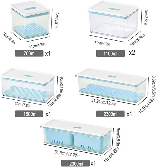 Lille Home Stackable Produce Saver, Organizer Bins/Storage Containers with Removable Drain Tray, Set of Six, for Refrigerators, Cabinets, Countertops and Pantry, BPA Free (Blue,Set of Six)