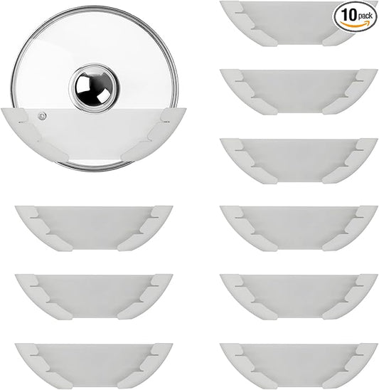 Universal Pot Lid Organizer for Cabinet, 10 Pcs Pan Lids Organizers Inside Cabinet Door Wall Mount Pots Top Storage Rack Holder for Kitchen, Fits 6" to 13.5" (10pcs white)