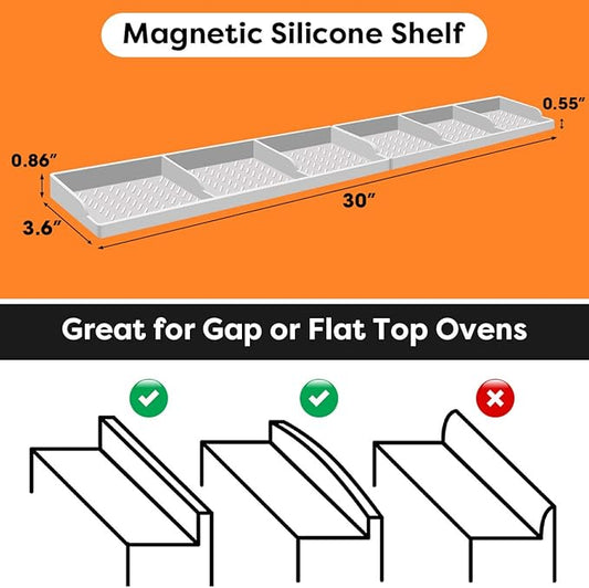 Stove Top 30 Inch Magnetic Silicone Shelf Over the Stove Spice Rack Kitchen Organizer for Above Stovetop Light Grey
