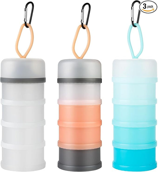 Ysglory 3 Packs Protein Powder Storage Container 4 Stackable Formula Dispenser Portable Protein Powder Travel Container Milk Powder Container to Go for Workout, Fitness, Travel (Pink,White,Blue)