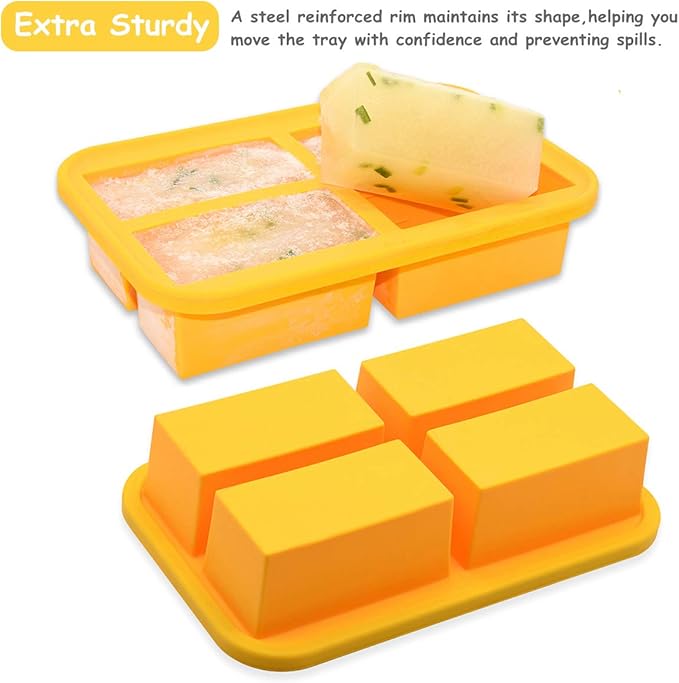 Bangp 1-Cup Silicone Freezing Tray with Lid,Soup Freezer Molds,Silicone Meal Prep Containers,Silicone Molds for Soup and Food Storage - Makes 4 Perfect 1 Cup Portions