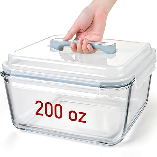 Large Glass Storage Containers with Lids, Big Rectangular Food Containers for Rotisserie Chicken Meal Prep Turkey Watermelon Potluck, XL Extra Large Freezer Safe Storage Container Airtight 200oz/26cup