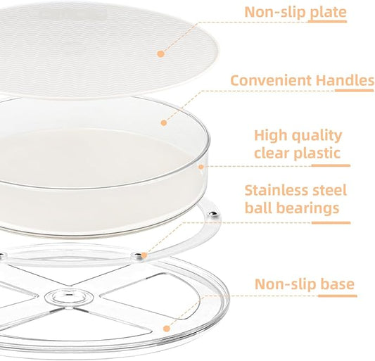 2 Pack Lazy Susan Organizer for Cabinet：Lazy Susan Turntable (8 Inch) with Non-Slip Mat and Handles,Turntable Rack for Kitchen,Pantry,Refrigerator,Bathroom and Vanity Countertop