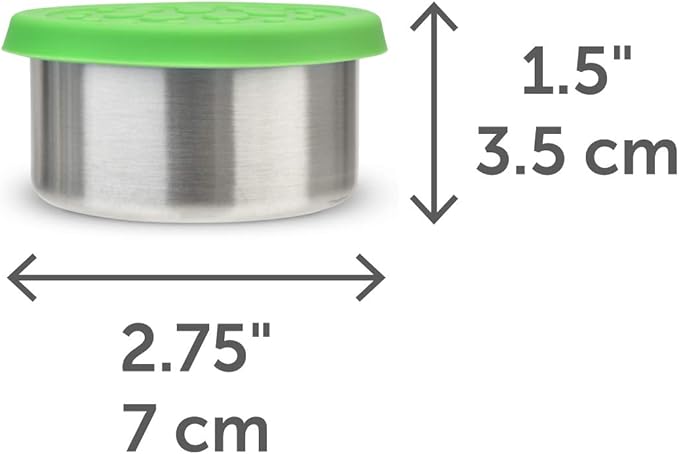 LunchBots 2.5 oz Stainless Steel Dressing Container for Condiments, Dips, Snacks, Dipping Sauce Cups with Silicone Lid, Fits in Lunch Bags and Bento Boxes - Set of 2 (Green)