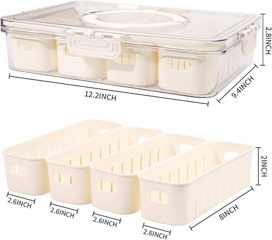 Divided Serving Tray with Lids, Handle & Removable Colanders, Snackle Charcuterie Box, Kitchen Organizers and Storage, Snack Box, Meal Prep Containers Reusable, Snack Platters