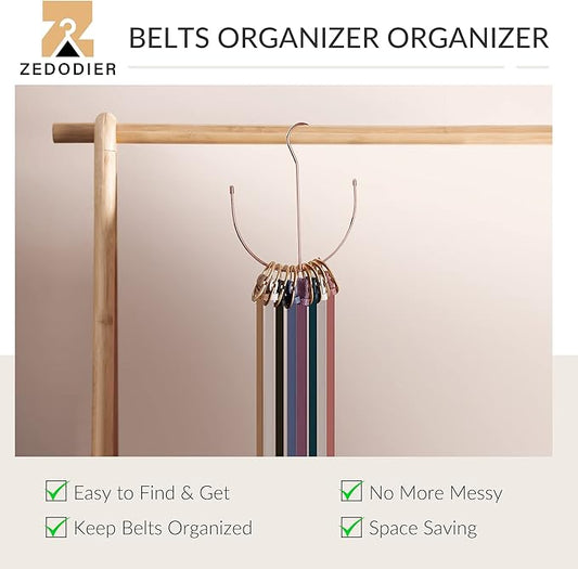 ZEDODIER Belt Hangers, Belt Rack Closet Accessories Organizers, Closet Organizer Hook Rack for Belt, Ties, Scarves, Camisoles, Hats, Bras, Shoes, Rose Gold