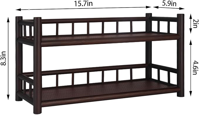 Kosten 2-Tier Counter Shelf Bathroom Organizer Spice Rack,15.7inch Retro Bamboo Red Storage Rack with Fence for Dresser,Kitchen,Coffee Bar,Countertop