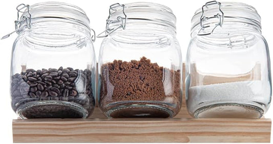 Restaurantware Vetri 30.4 Ounces Glass Storage Jars 3-Piece Dishwashable Glass Cookie Jars - Airtight Seal Hot & Cold Friendly Clear Glass Glass Candy Jars For Kitchen Laundry Or Storage