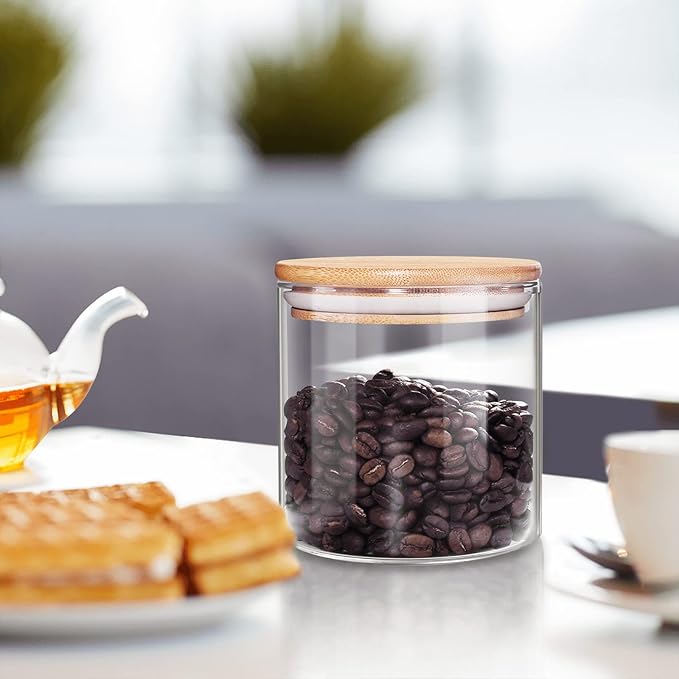 Food Storage Jar, 18.6 FL OZ (550 ML), [Thickened Version] 77L Glass Food Storage Jar with Airtight Seal Bamboo Lid - Modern Design Clear Food Storage Canister for Serving Tea, Coffee, Spice and More