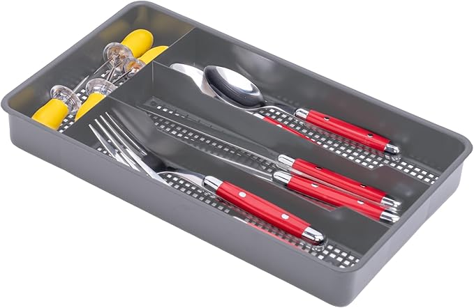 Dial Industries Small Cutlery, Utensil, Silverware Kitchen Drawer Organizer Tray, Grey