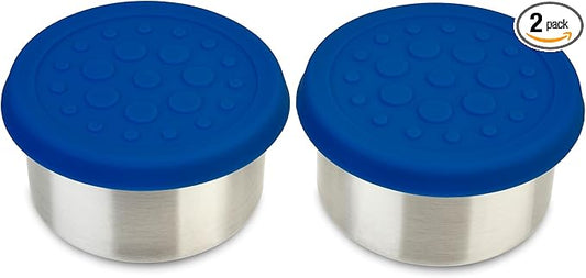 LunchBots 4.5 oz Stainless Steel Dressing Container for Condiments, Dips, Snacks, Dipping Sauce Cups with Silicone Lid, Fits in Lunch Bags and Bento Boxes - Set of 2 (Blue)