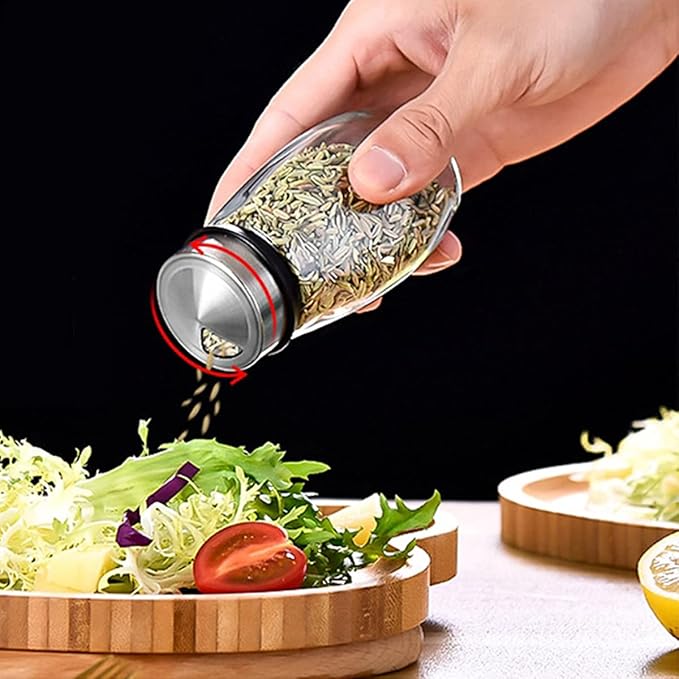 Revolving Spice Rack, 6-Jar Seasoning Organizer Holder 360° Rotation Shelf Tower Set with 6 Glass Spice Refill Containers Jars for Cabinet Countertop Kitchen Cooking (Spices Not Included)