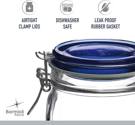 Bormioli Rocco Fido Jar - 1.5 Liter (50.75 oz.) - Blue Lid