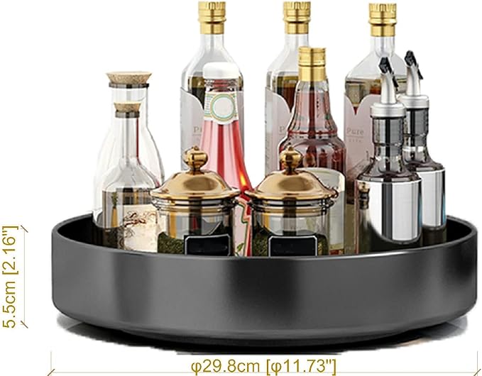 Spinning Large Metal Spice Rack Organizer for Cabinet Kitchen Lazy Susan Rotating Turntable Countertop Vertical Storage Rack Self Black Single Layer