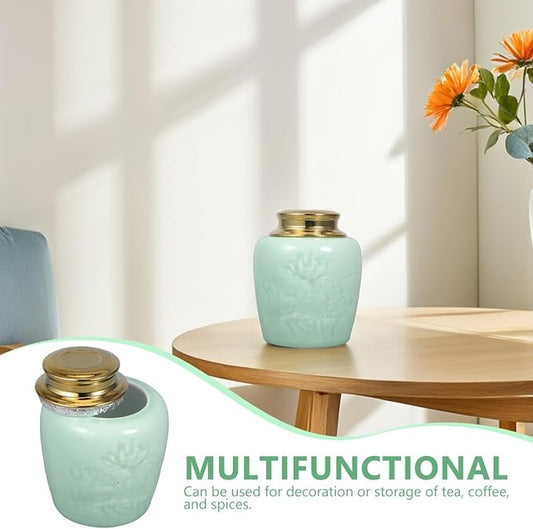 DECHOUS Ceramic Tea Canister Small 24oz Loose Leaf Tea Storage Container Porcelain Tea Canister with Lid for Loose Tea Sealed Ceramic Jar for Home Kitchen Office Tea Coffee Sugar