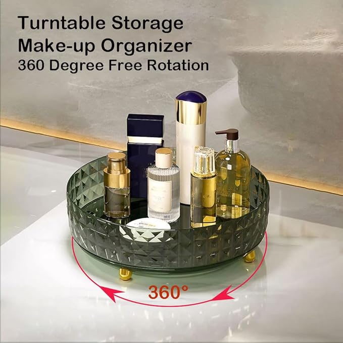 Non Skid Lazy Susan Turntable, 1 Tier Non Skid Spice Rack Turntable, 9 Inch Spinning Organizer, 360 Degree Rotating Seasoning Organizer for Kitchen, Pantry Cabinet, Refrigerator, Dark Green