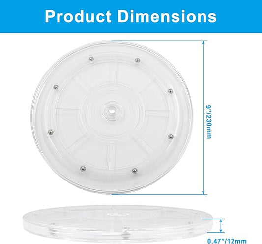 1 Pack 9 inch Lazy Susan Turntable - Acrylic Ball Bearing Rotating Tray for Cake, Spice Rack - Perfect for Kitchen Pantry with 360˚Rotation