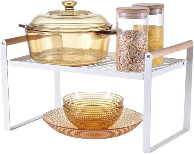 Kithchen Countertop Organizer, Cupboard Stand Spice Rack, Cabinet Pantry Shelf, Counter Organization and Storage For Kitchen Bathroom Office (White, 13.70 inches)