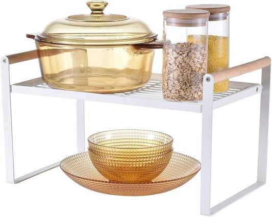 Kithchen Countertop Organizer, Cupboard Stand Spice Rack, Cabinet Pantry Shelf, Counter Organization and Storage For Kitchen Bathroom Office (White, 13.70 inches)