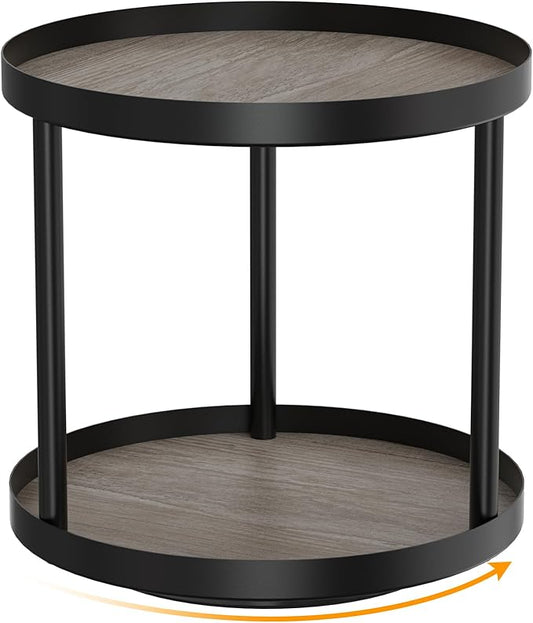 Giikin 2 Tier Lazy Susan Organizer, Two Tier Lazy Susan Turntable for Kitchen Countertop Spice Rack Organizer (Grey, 9.8" x 9.8" x 8.8")