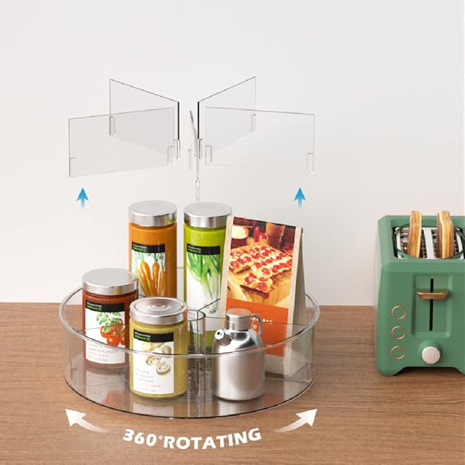 Slideep Lazy Susan Plastic Turntable Divided Spinner for Kitchen Cabinet, Pantry, Fridge, Cupboard, Counter Organizing Fully Rotating Organizer for Food, Spices, and Condiments, 11.5" Clear - 2 Pack