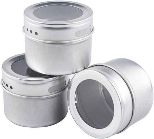 Bekith 20 Pack Magnetic Spice Tins Storage Spice Containers, Clear Top Lid with Sift or Pour, Magnetic on Refrigerator and Grill, 240 PVC Spice Label Set