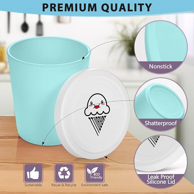 Ice Cream Containers (2 Pack - 1 Quart Each), Ice Cream Containers for Homemade Ice Cream, Ice Cream Storage Containers, 1 Quart Freezer Containers for Ice Cream Storage - Mint Chip