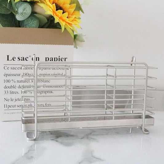 Utensil Holder, 304 Stainless Steel Rust Free Cutlery Utensil Holder, 3 Divided Compartments Silverware Organizer Rack, with Hooks Removable Drying Rack for Kitchen Organization(Silver)